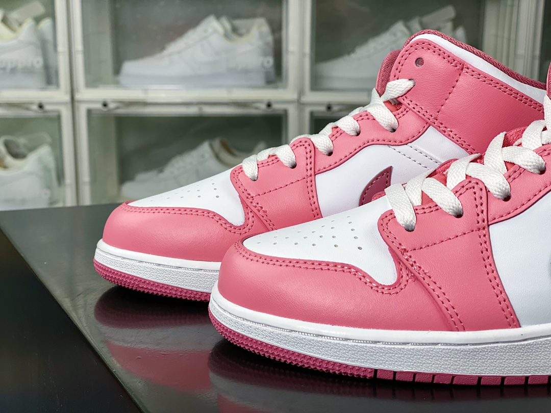 Air Jordan 1 Mid GS ”Valentines Day” AJ1 Jordan generation mid-top basketball shoes ”leather cherry blossom pink white” DQ8423-616