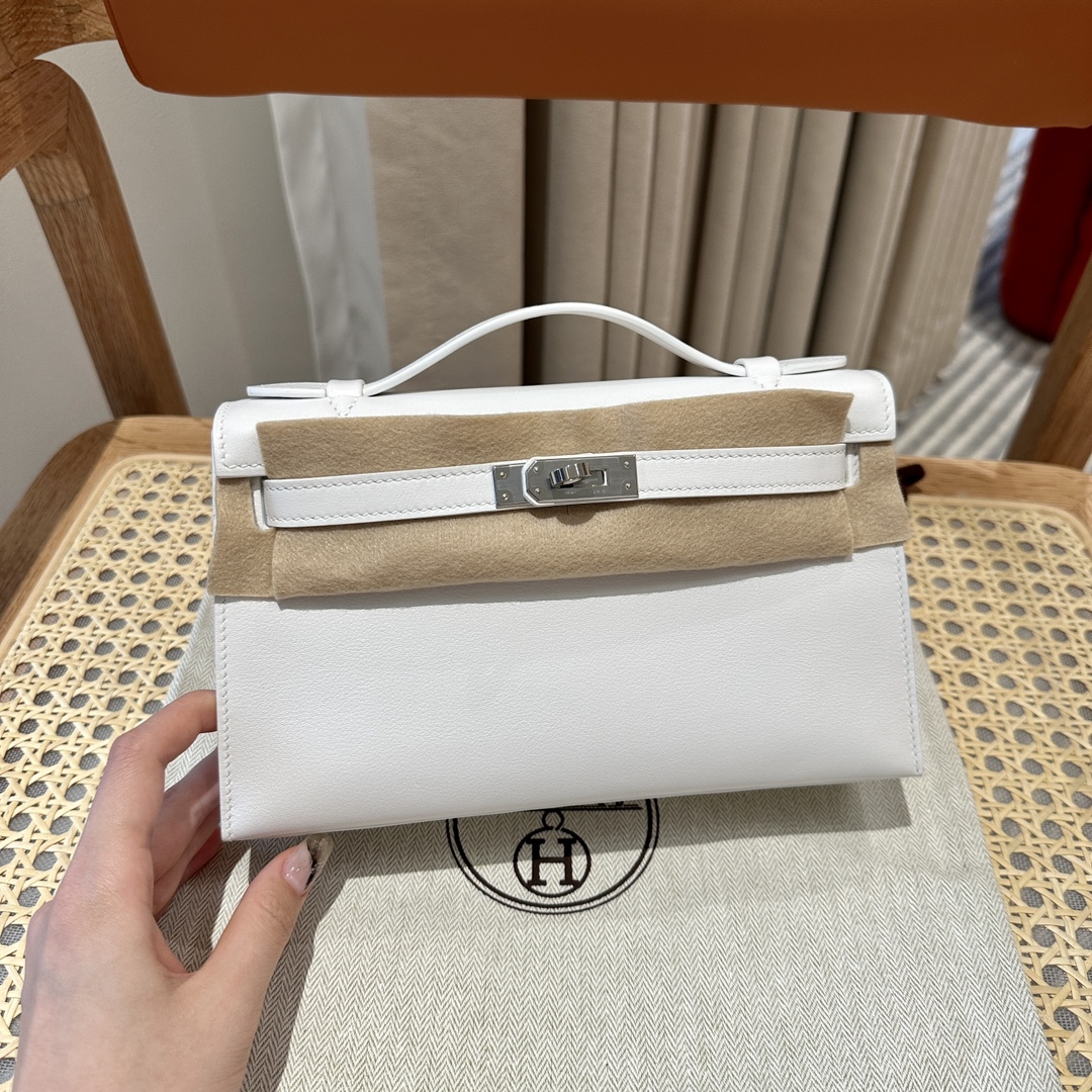 Hermès mini kelly 1, 01/Blanc, swift, slipr, 22cm, all handmade!!