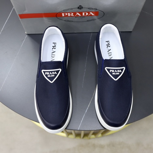 Prada Men's Blue Leather and Fabric Slip-On Sneakers - Casual Style 1 Prada Men's Blue Leather and Fabric Slip-On Sneakers - Casual Style