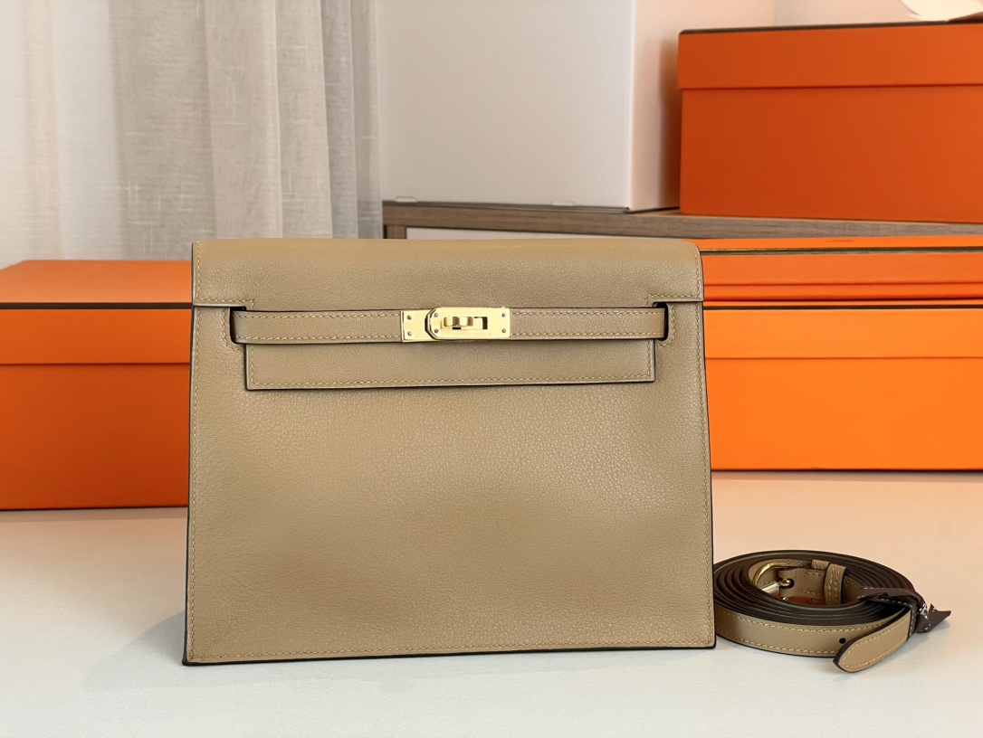 Hermes Kelly Handbags Crossbody & Shoulder Bags Milk Tea Color Gold Hardware