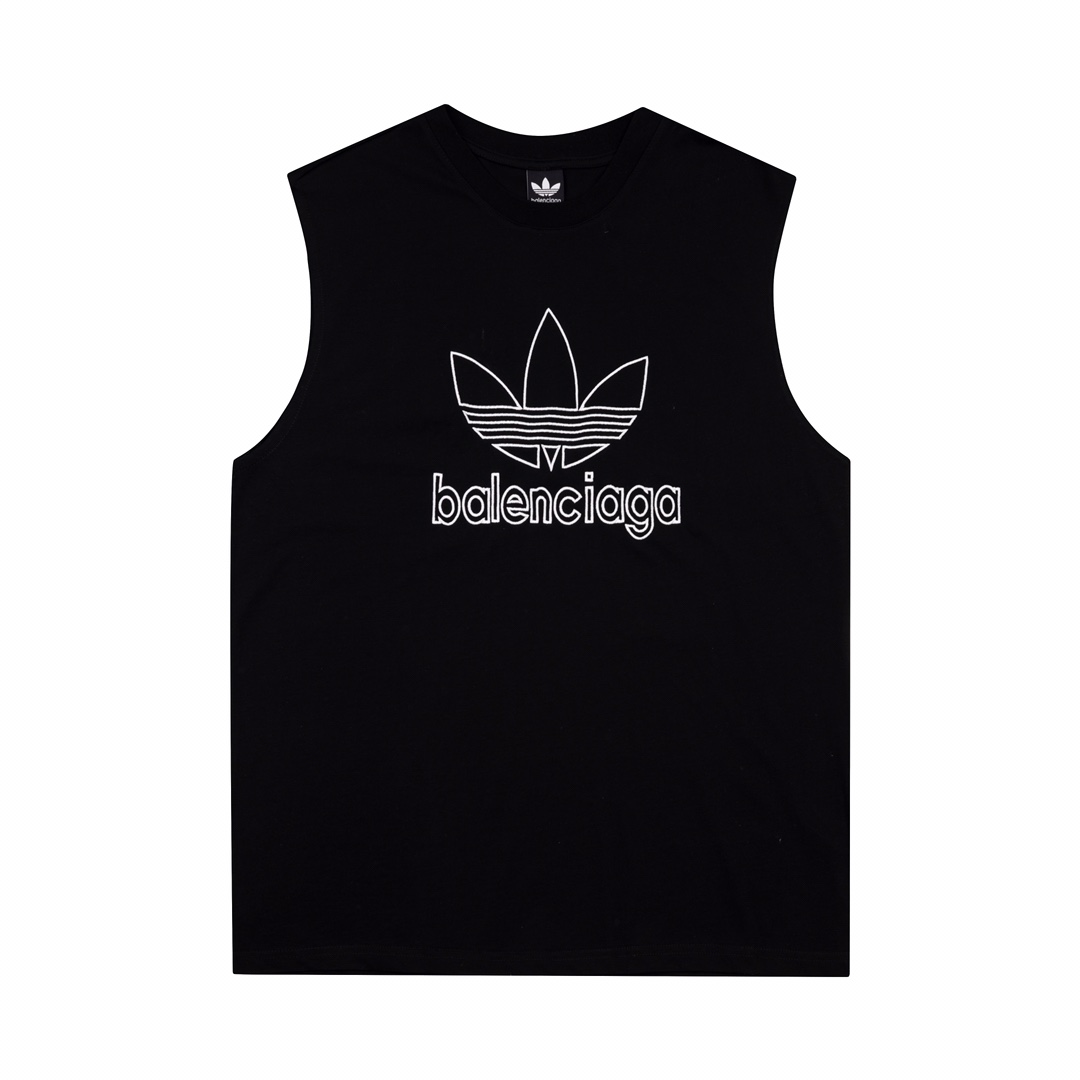 BALENCIAGA 2023 阿迪联名系列 无袖 背心 LOGO刺绣圆领宽松OS短袖T恤