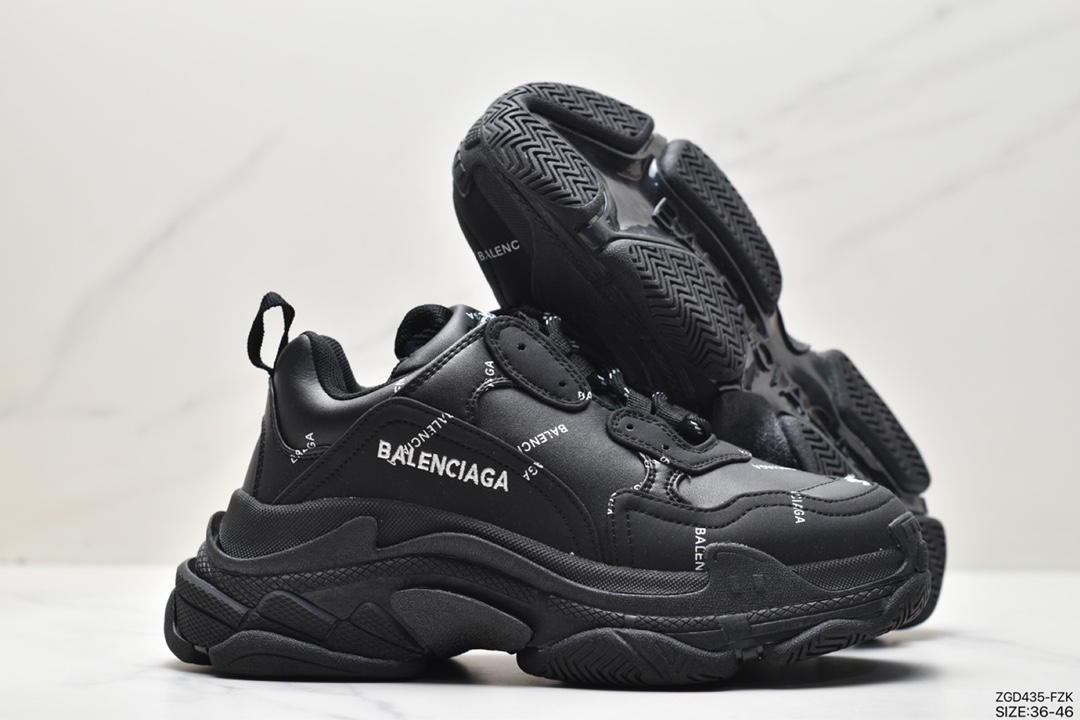 老爹鞋, 巴黎世家, Balenciaga Triple S Allover LogoSneaker, Balenciaga, 512176 W0901 1000 - Balenciaga 巴黎世家 Triple S Allover LogoSneaker 皮革织物 简约时尚 低帮 休闲老爹鞋 男款 黑色 512176 W0901 1000