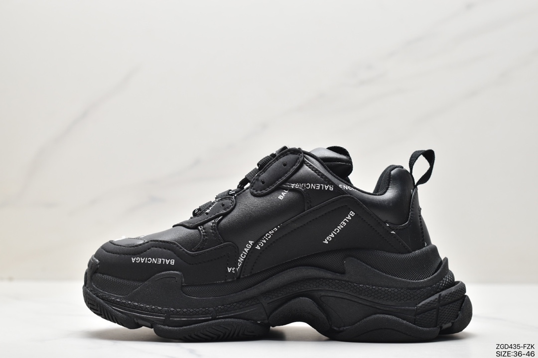 老爹鞋, 巴黎世家, Balenciaga Triple S Allover LogoSneaker, Balenciaga, 512176 W0901 1000 - Balenciaga 巴黎世家 Triple S Allover LogoSneaker 皮革织物 简约时尚 低帮 休闲老爹鞋 男款 黑色 512176 W0901 1000