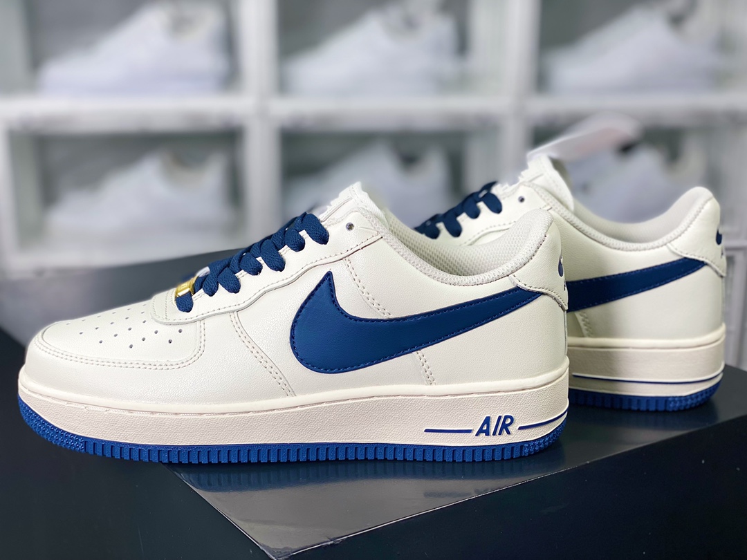 Air Force 1'07 Low ”Beige/Dark Blue/Jumbo Swoosh” Air Force 1 sneakers ”leather off-white navy blue enlarged hook” SP0758-026