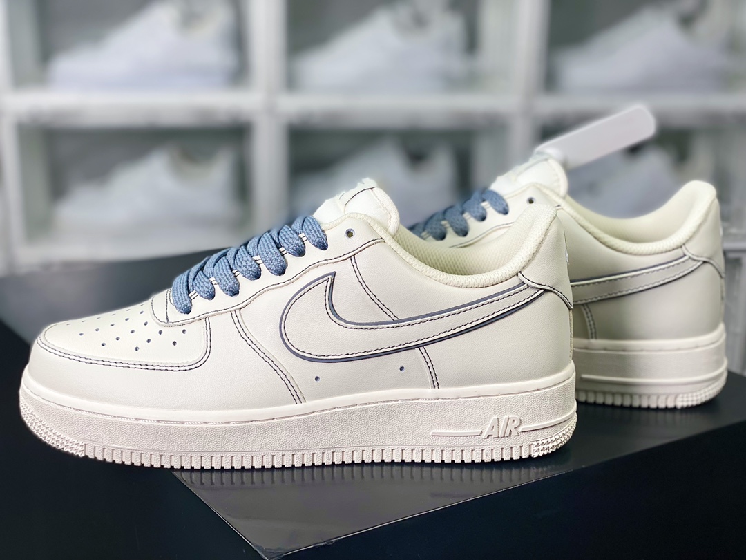 Air Force 1'07 Low ”Beige White/Light Blue Reflective” Air Force 1 sneakers ”Leather beige gray blue 3M reflective” TB5636-122