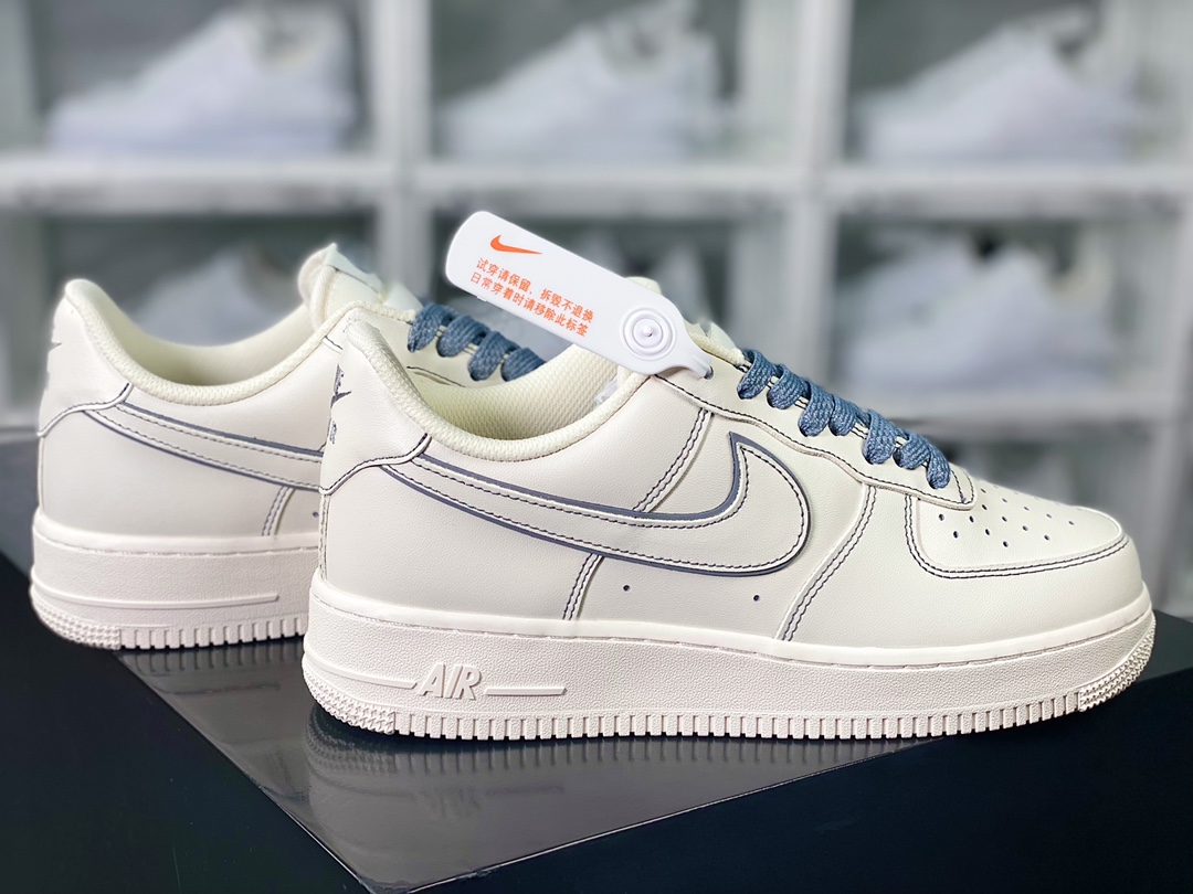 Air Force 1'07 Low ”Beige White/Light Blue Reflective” Air Force 1 sneakers ”Leather beige gray blue 3M reflective” TB5636-122