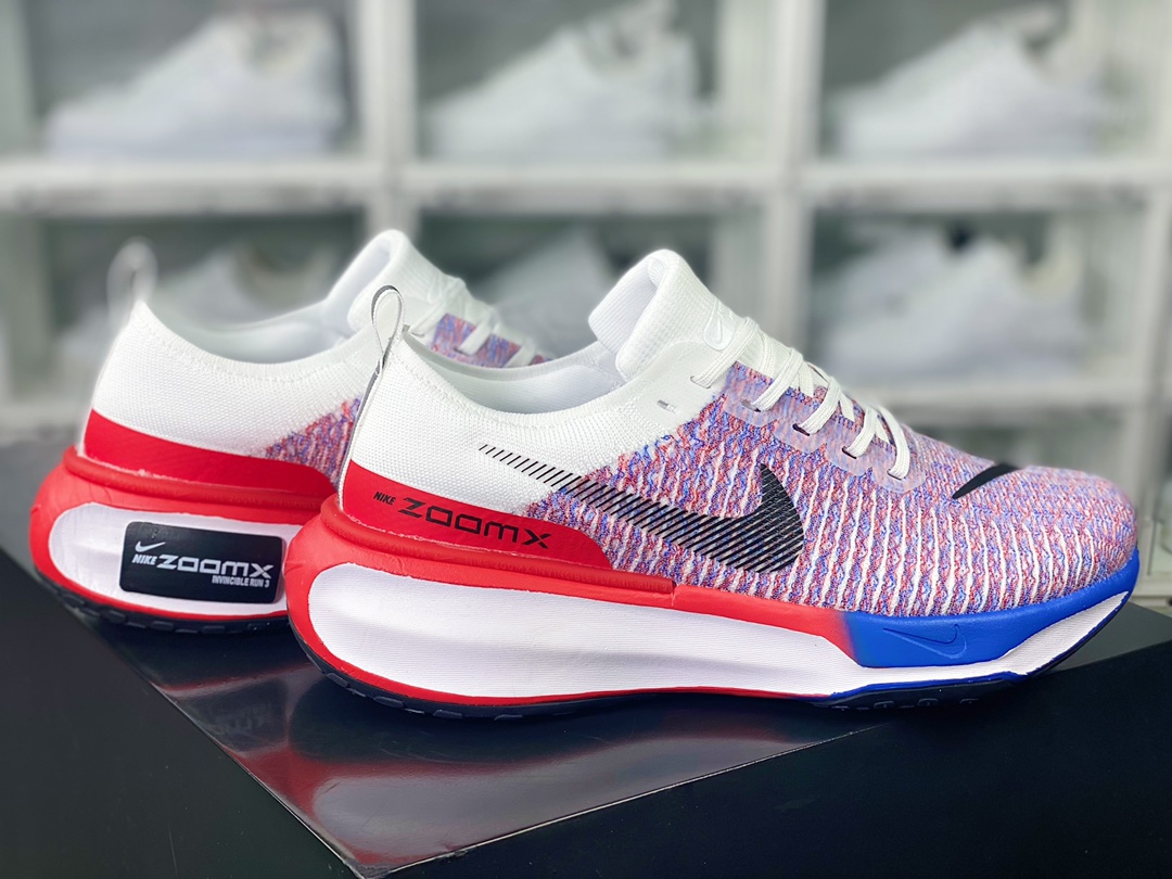 ZoomX Invincible Run Flyknit 3”White/Black/Blue/Red” Invincible 3rd generation jogging shoes ”knitted black and white red sapphire blue gradient” FJ3889-100