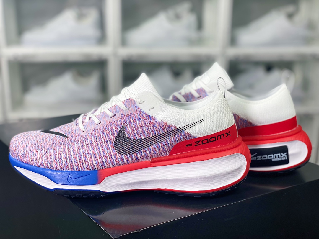 ZoomX Invincible Run Flyknit 3”White/Black/Blue/Red” Invincible 3rd generation jogging shoes ”knitted black and white red sapphire blue gradient” FJ3889-100