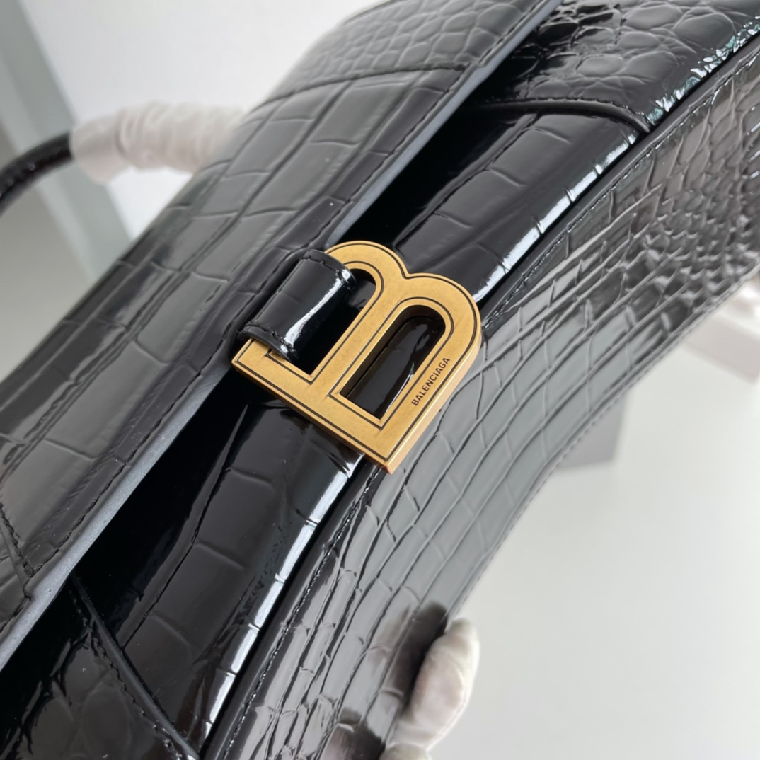 巴黎世家Balenciaga年度重磅Hourglass沙漏包鳄鱼黑/金扣现货一眼万年的经典爆款黄金S号2