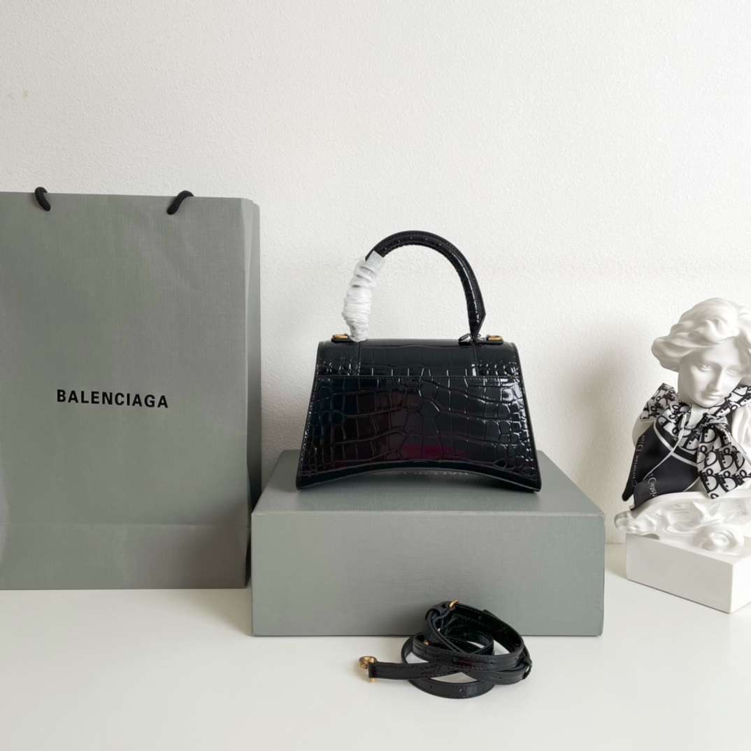 巴黎世家Balenciaga年度重磅Hourglass沙漏包鳄鱼黑/金扣现货一眼万年的经典爆款黄金S号2