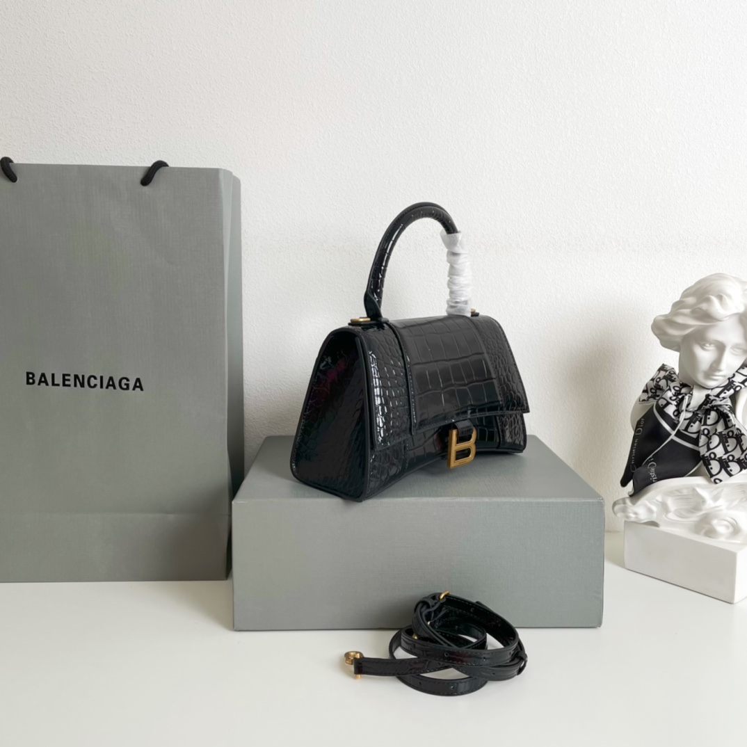 巴黎世家Balenciaga年度重磅Hourglass沙漏包鳄鱼黑/金扣现货一眼万年的经典爆款黄金S号2