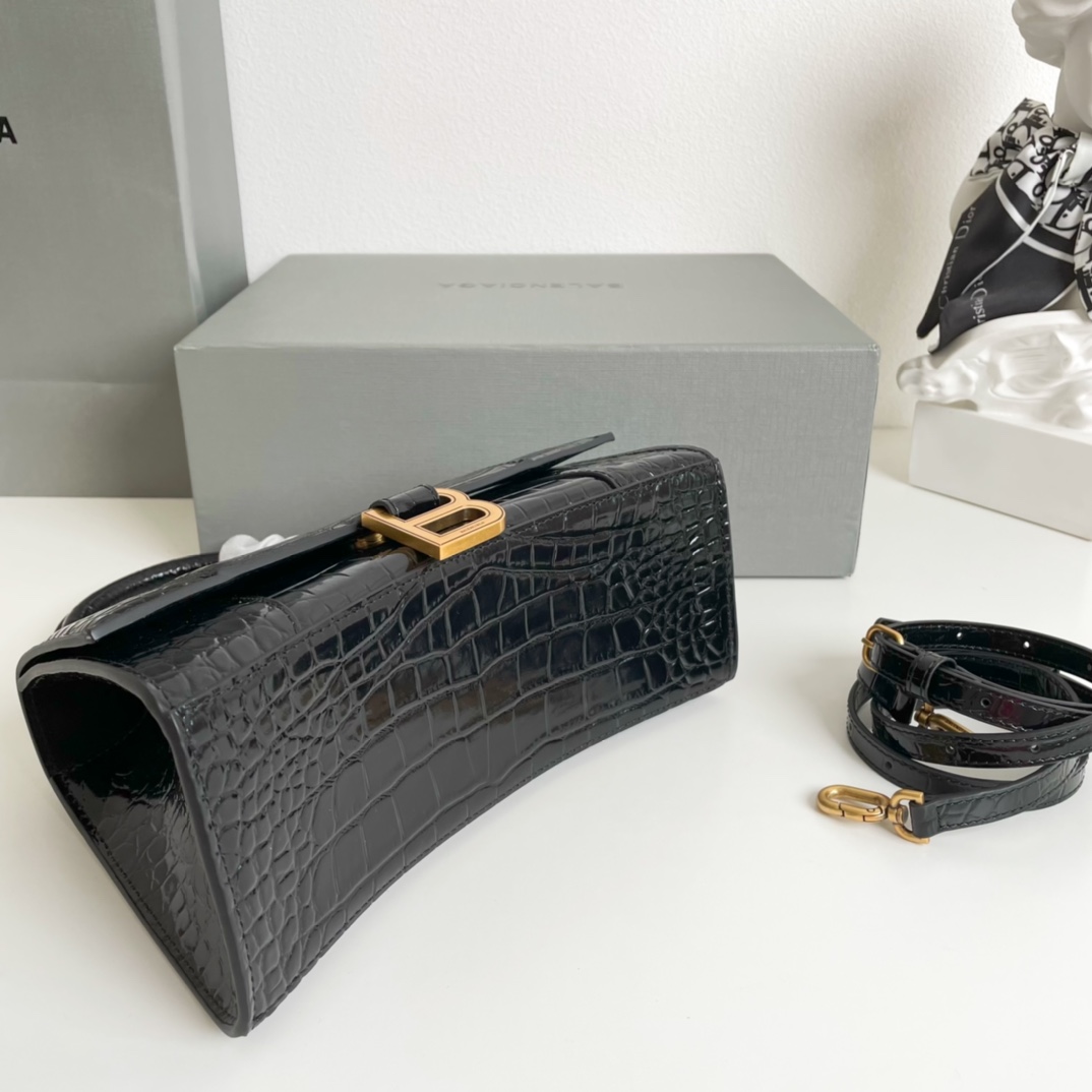 巴黎世家Balenciaga年度重磅Hourglass沙漏包鳄鱼黑/金扣现货一眼万年的经典爆款黄金S号2