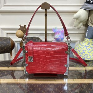Louis Vuitton LV Petite Malle Bags Handbags Brown Gold Red Cowhide M21477