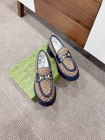 Perfect Replica
 Gucci Loafers Single Layer Shoes Blue Rose Embroidery Genuine Leather Rubber Sheepskin Vintage