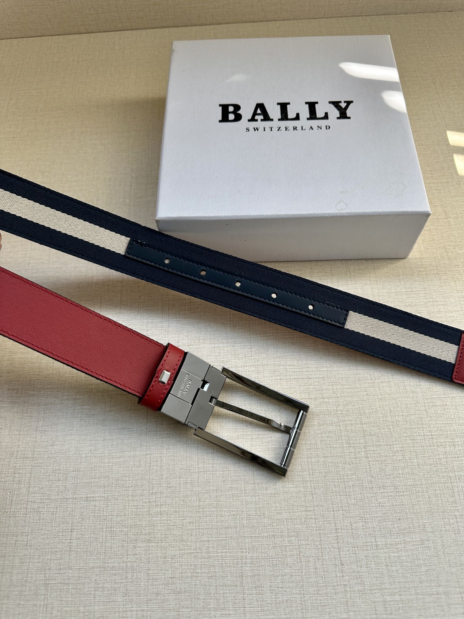 巴利BALLY男士休闲布配皮双用腰带