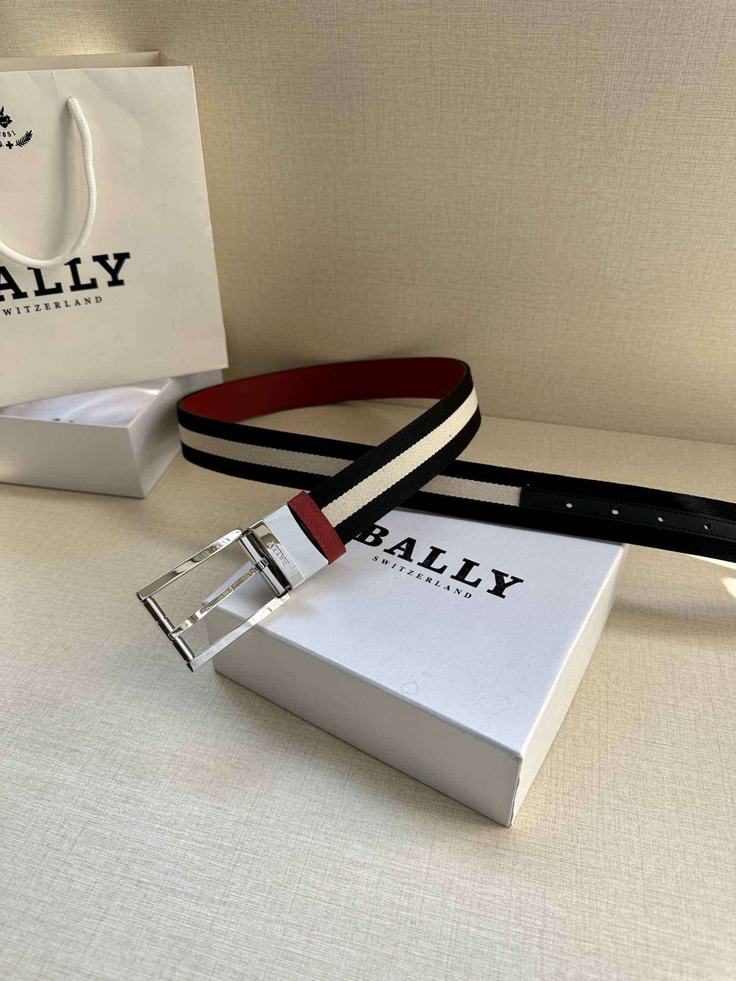 巴利BALLY男士休闲布配皮双用腰带