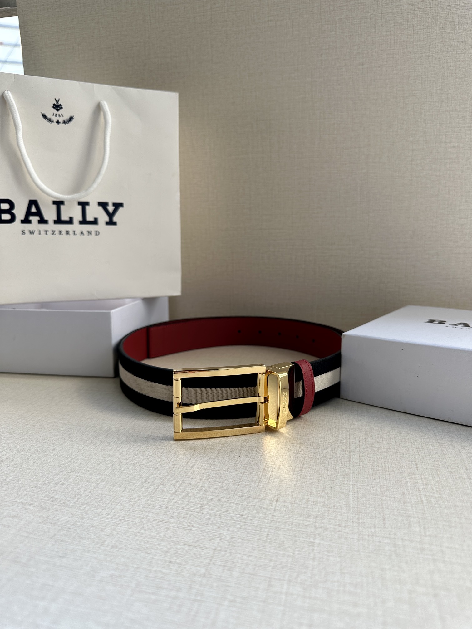 巴利BALLY男士休闲布配皮双用腰带