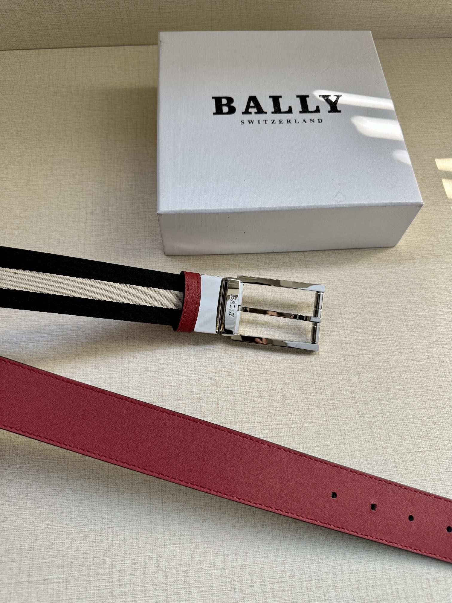 巴利BALLY男士休闲布配皮双用腰带