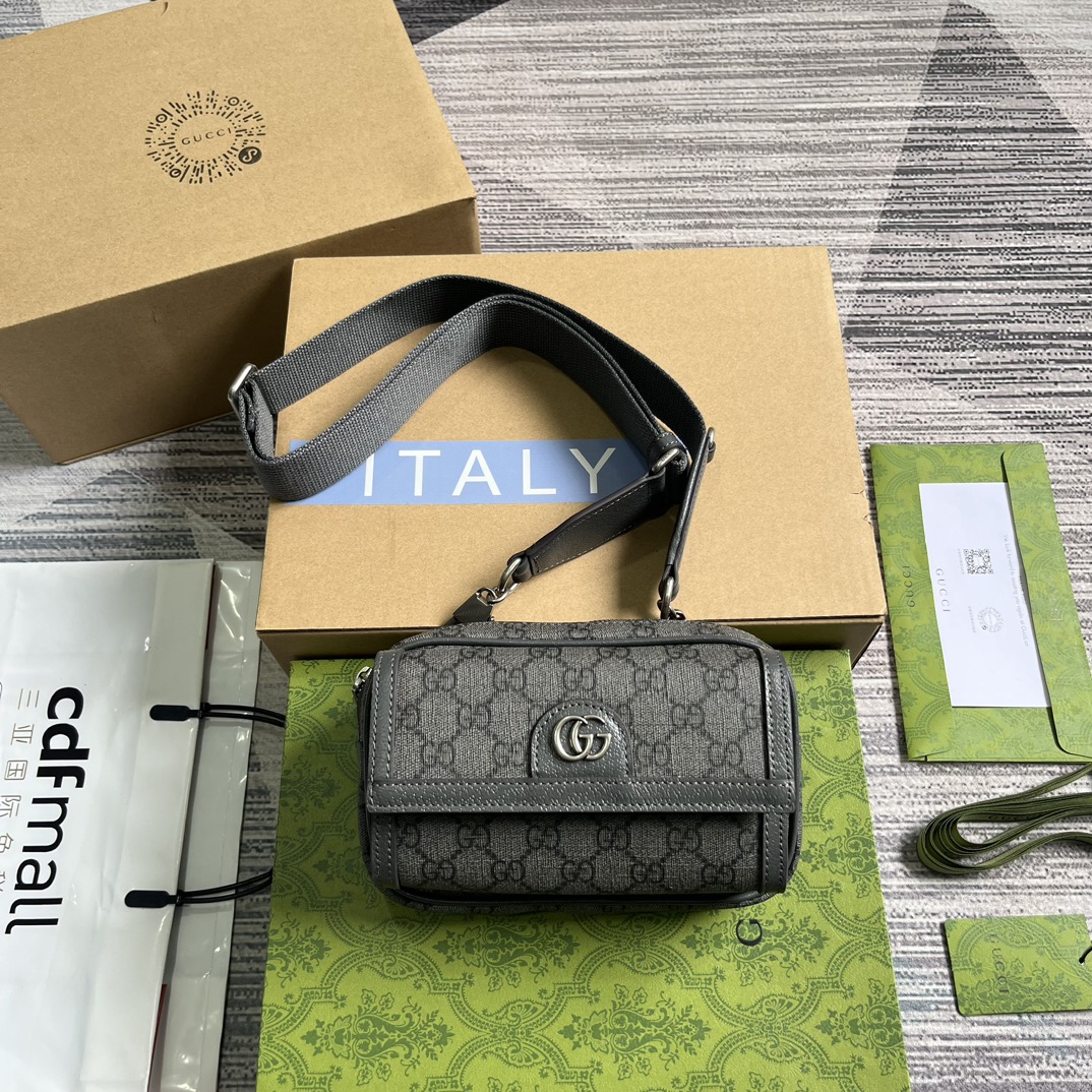 GUCCI Ophidia 迷你手袋 GG帆布 雙G配件 灰色