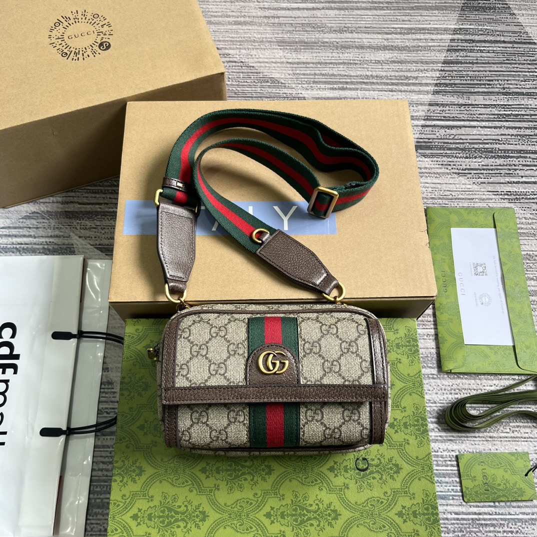 GUCCI Ophidia GG帆布 雙G配件 棕色 相機包