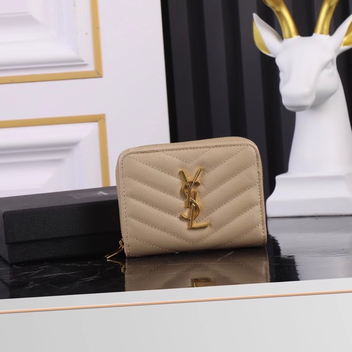 Luxury Black Leather SLP Short Round Zipper with Gold YSL Link – Almond Gold Bucket - 图片 1