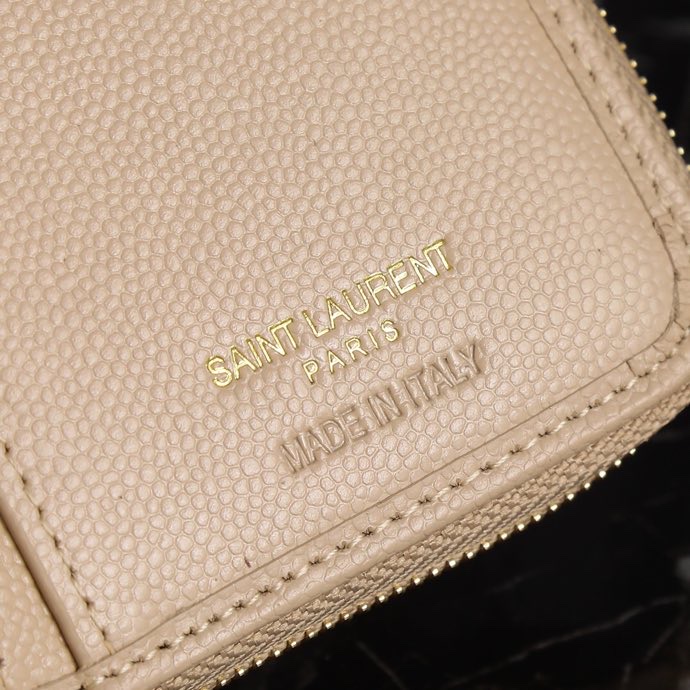 Luxury Black Leather SLP Short Round Zipper with Gold YSL Link – Almond Gold Bucket - 图片 9