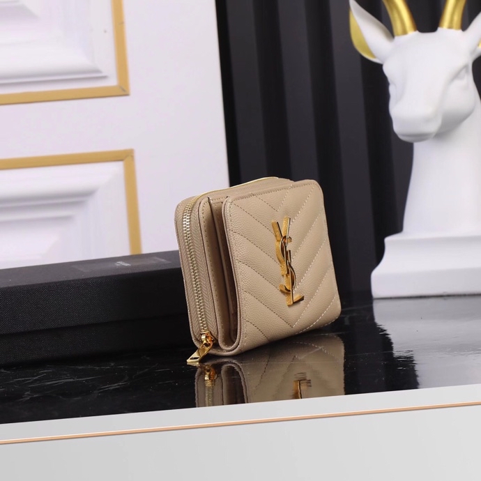 Luxury Black Leather SLP Short Round Zipper with Gold YSL Link – Almond Gold Bucket - 图片 3