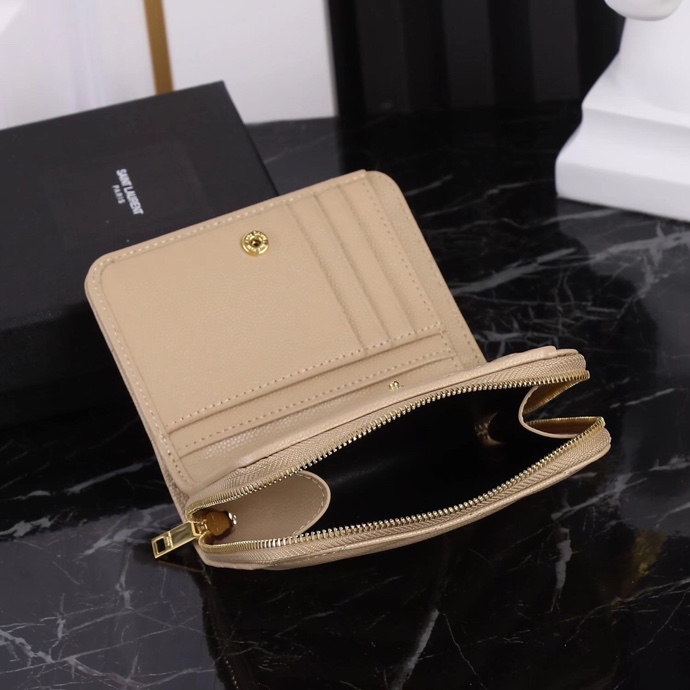 Luxury Black Leather SLP Short Round Zipper with Gold YSL Link – Almond Gold Bucket - 图片 8