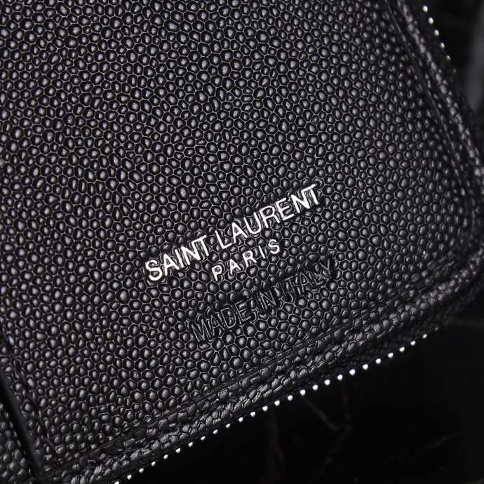 Luxury YSL Short Round Zipper Black Leather Cabinet Pack with Gold Link. - 图片 9