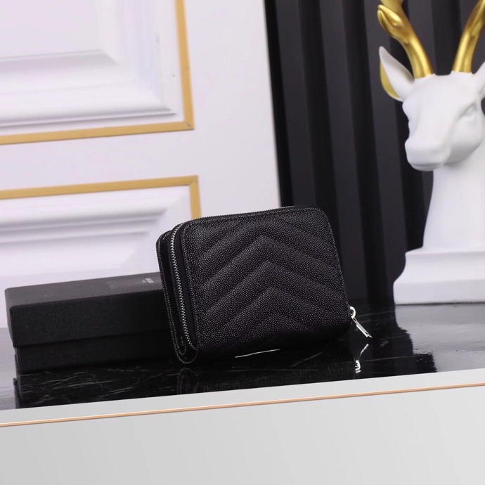 Luxury YSL Short Round Zipper Black Leather Cabinet Pack with Gold Link. - 图片 2