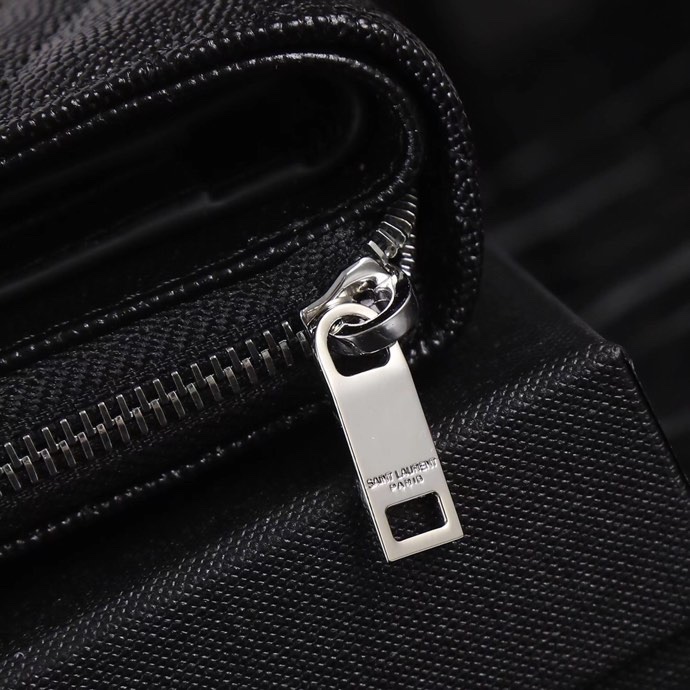 Luxury YSL Short Round Zipper Black Leather Cabinet Pack with Gold Link. - 图片 6