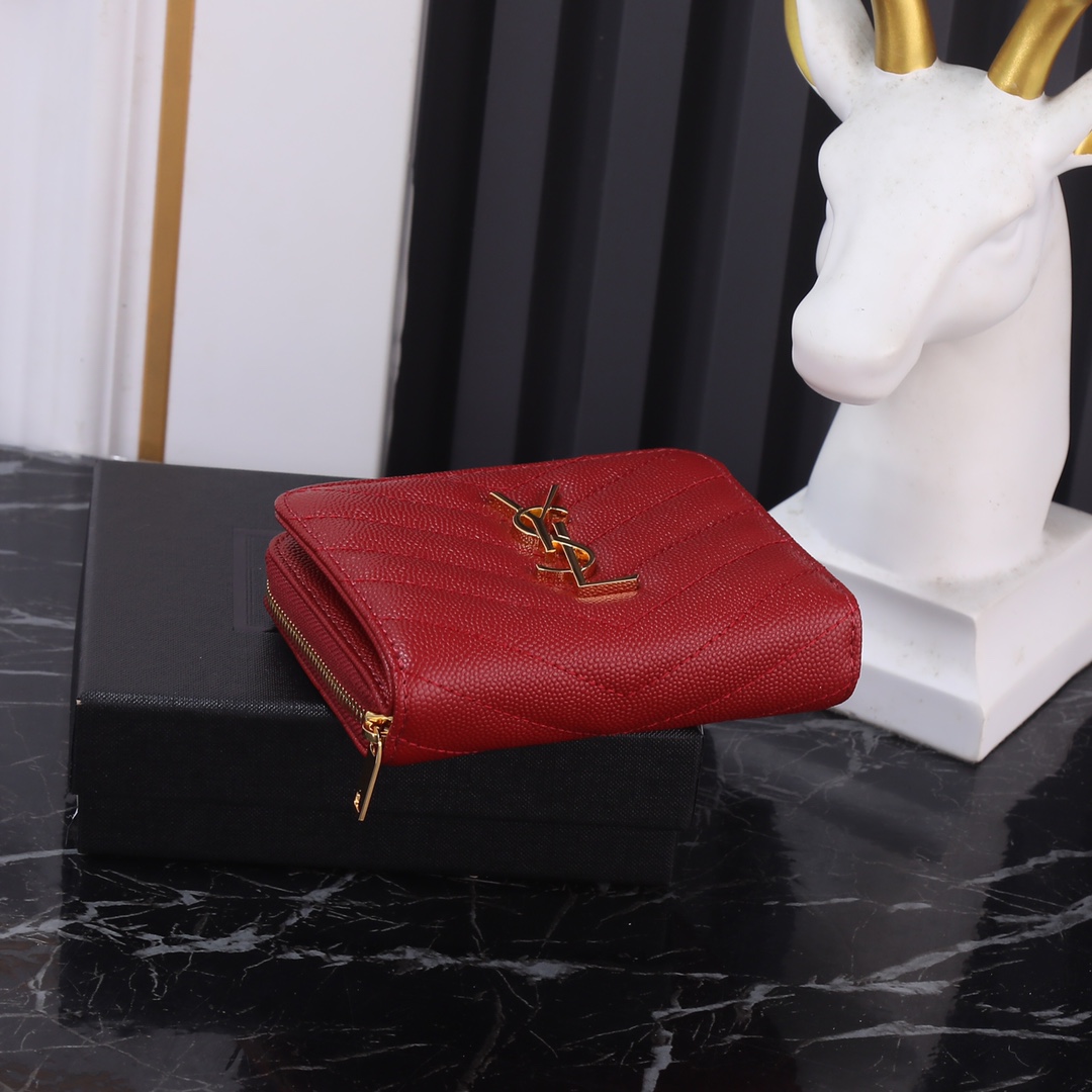 YSL Black Leather SLP with Gold Link Detail and Red Bucket P572 - 图片 4