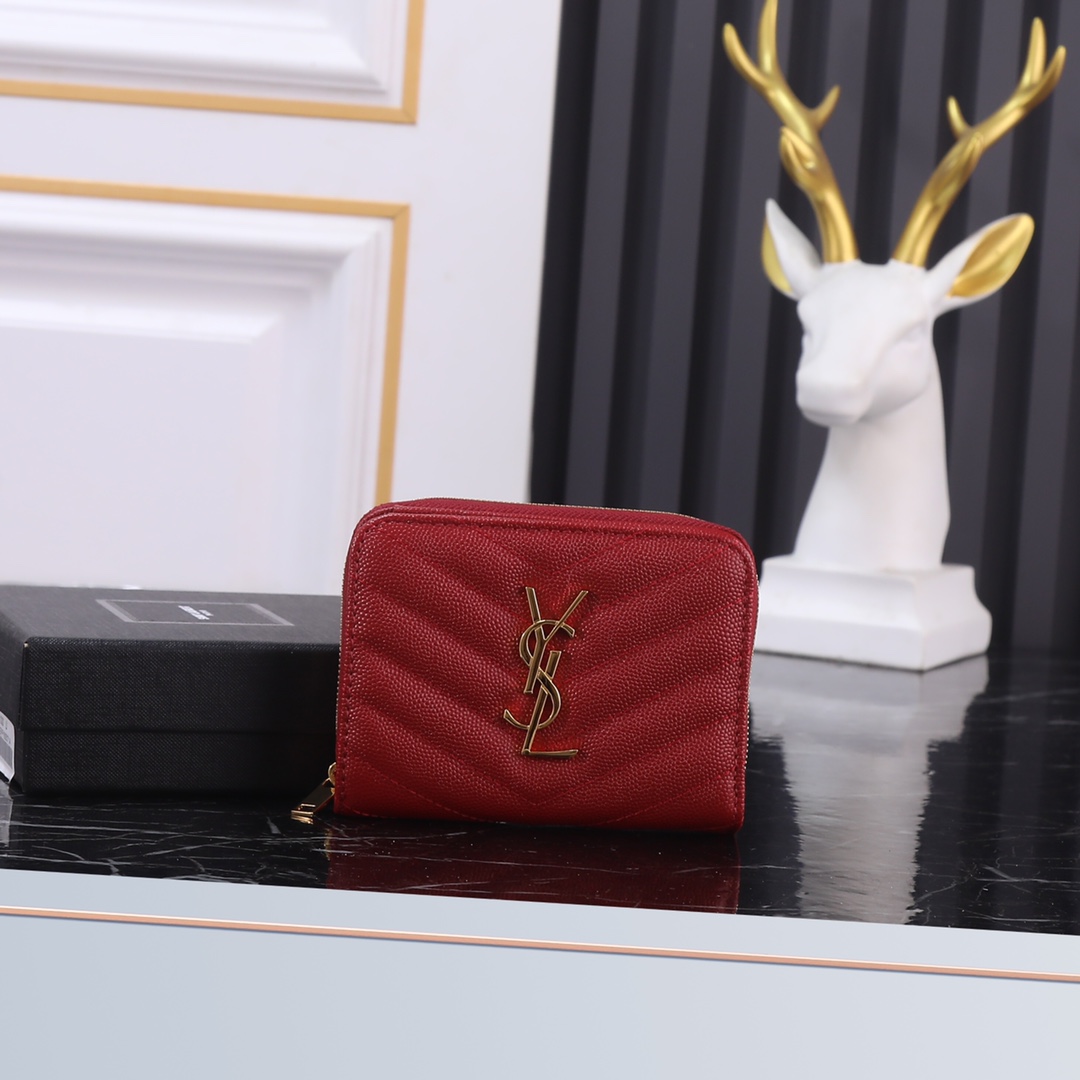 YSL Black Leather SLP with Gold Link Detail and Red Bucket P572 - 图片 1