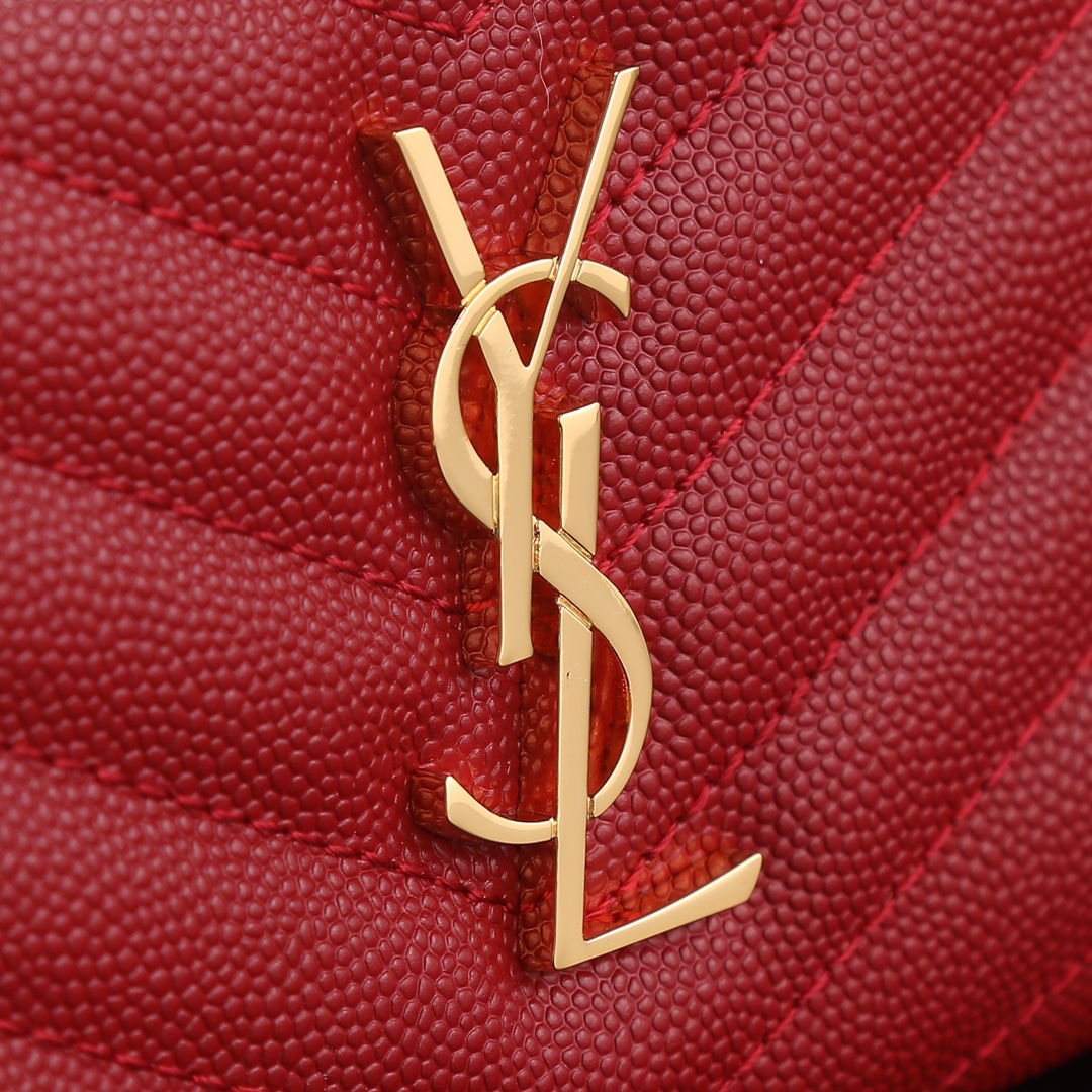 YSL Black Leather SLP with Gold Link Detail and Red Bucket P572 - 图片 5