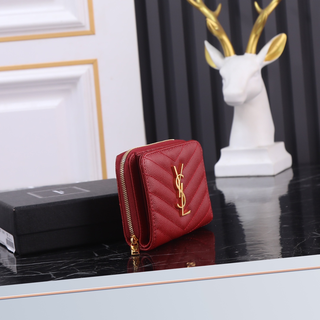 YSL Black Leather SLP with Gold Link Detail and Red Bucket P572 - 图片 3