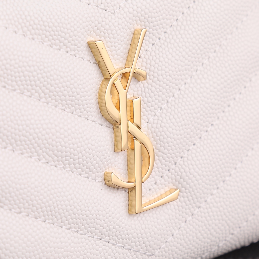 Luxury YSL Leather SLP Short Round Zipper Wallet with Gold Link Detail - 图片 5