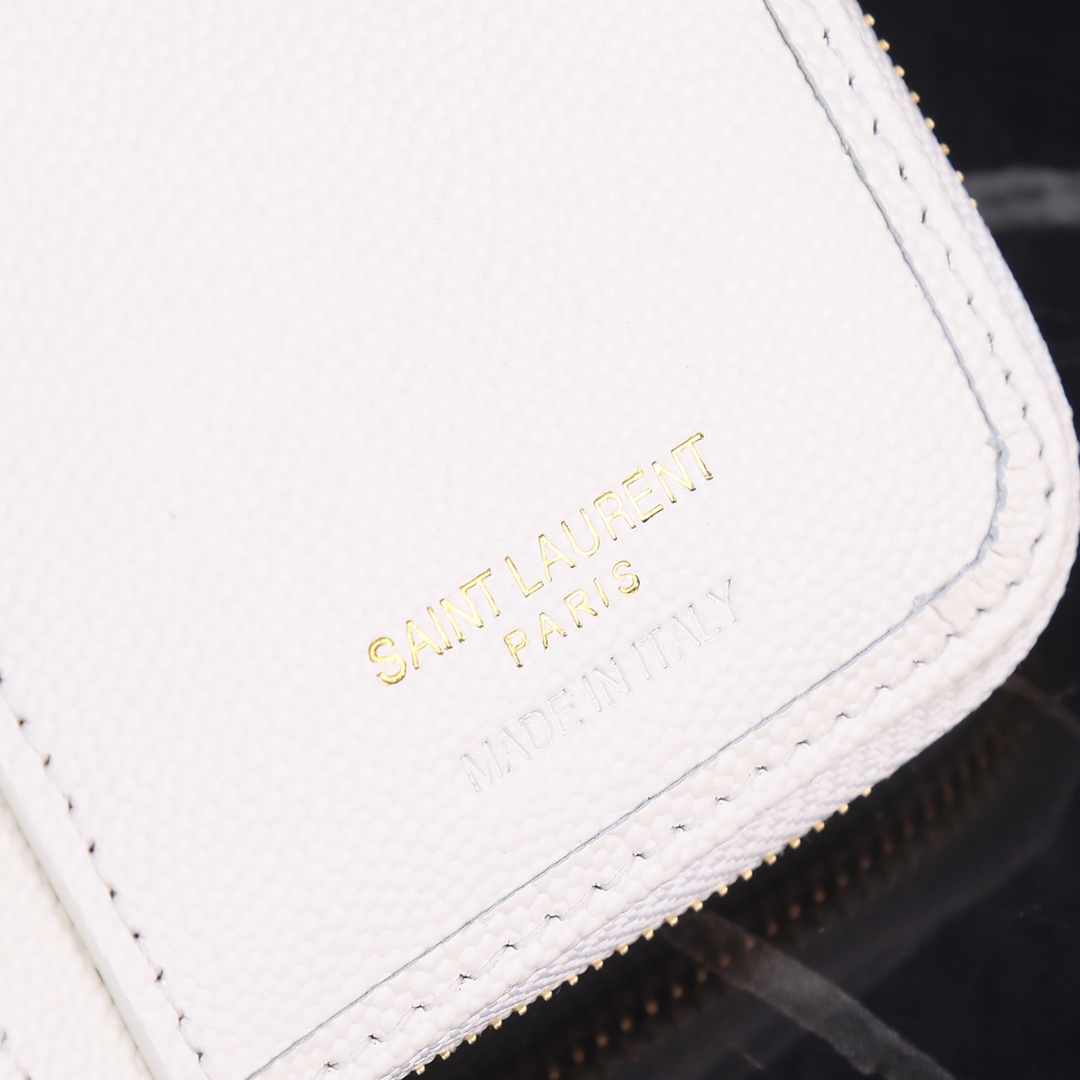 Luxury YSL Leather SLP Short Round Zipper Wallet with Gold Link Detail - 图片 9