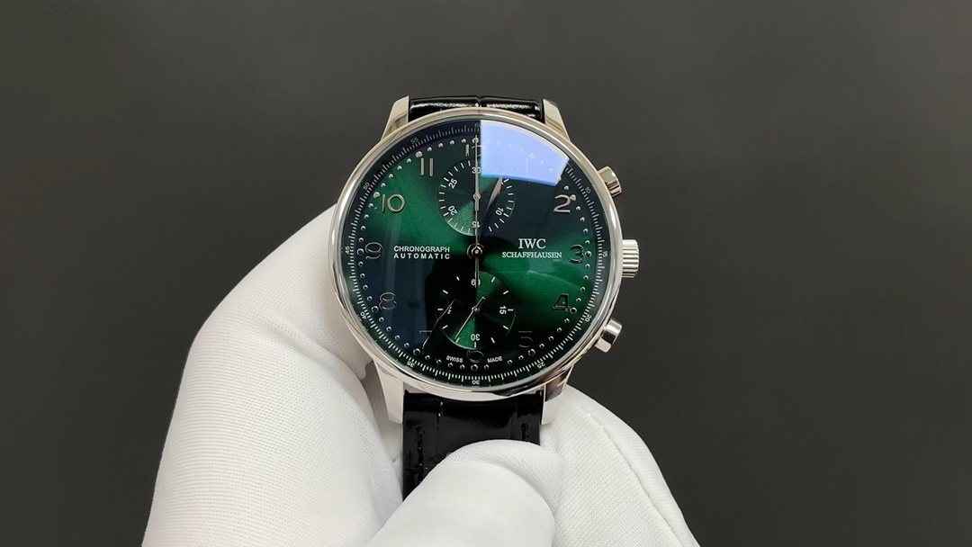 IWC Portugieser green chronograph, shown in the original source video.