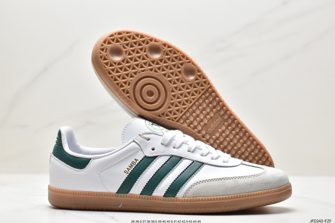 Adidas Originals Samba Vegan OG Samba Dance Shoes ”White, Gray and Green Mexican National Team” HQ7036