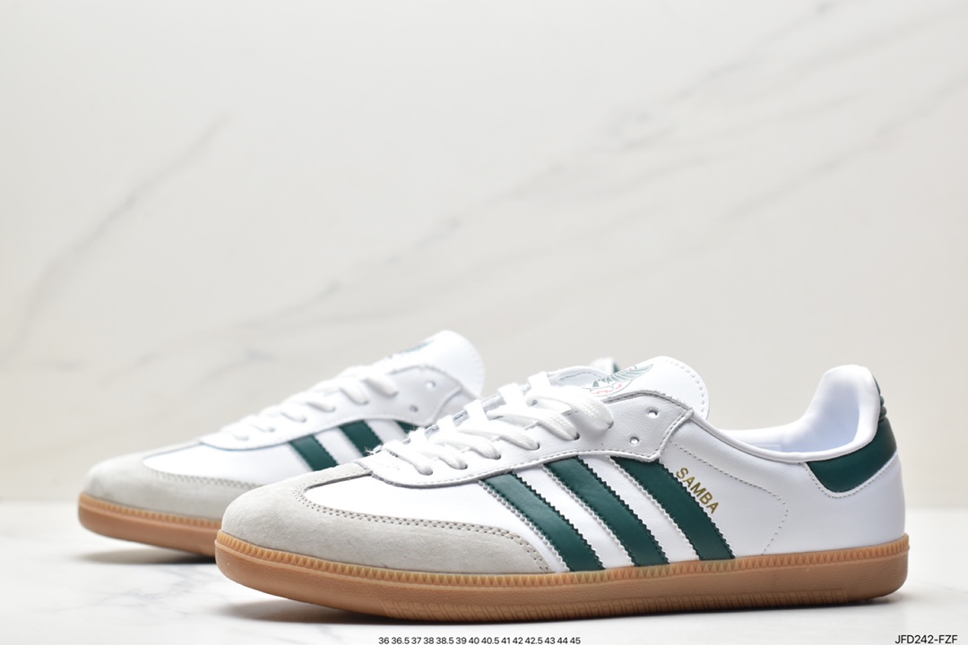 Adidas Originals Samba Vegan OG Samba Dance Shoes ”White, Gray and Green Mexican National Team” HQ7036