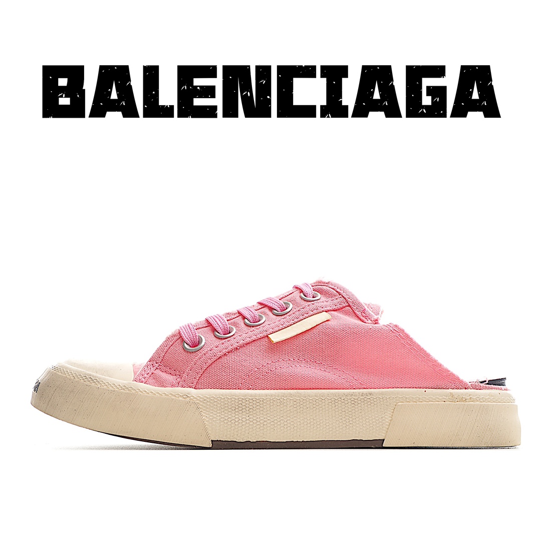 ????zbwbl\n\n纯原版本  BALENCIAGA巴黎世家24夏季新品PARIS磨损做旧效果休闲帆布鞋 半拖  粉色\n8孔绑带鞋面背面浮印尺码鞋头边缘印有BALENCIAGA品牌标识大盒从里到外一切百分百还原官方配置 顶级专供碾压一切版本\nSize：35 36 37 38 39 40