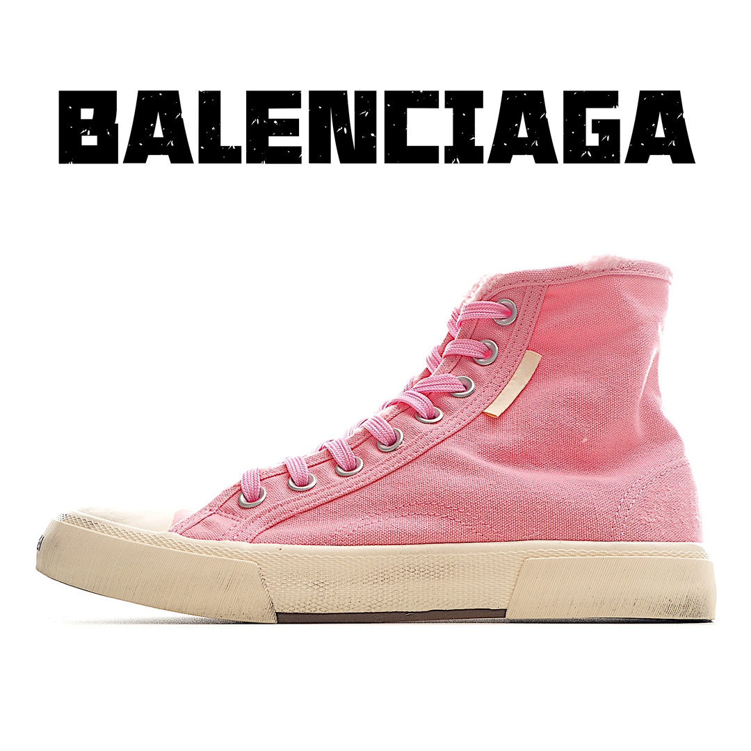 ????edwjd\n\n纯原版本  BALENCIAGA巴黎世家24夏季新品PARIS磨损做旧效果休闲帆布鞋 高帮 粉色\n8孔绑带鞋面背面浮印尺码鞋头边缘印有BALENCIAGA品牌标识大盒从里到外一切百分百还原官方配置 顶级专供碾压一切版本\nSize：35 36 37 38 39 40