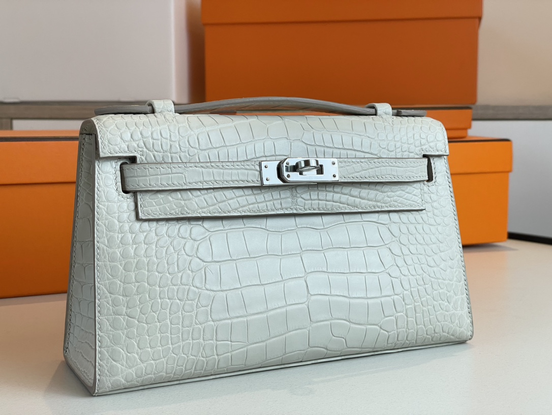 Hermes Kelly mirror quality
 Handbags Crossbody & Shoulder Bags White Silver Hardware Crocodile Leather Mini