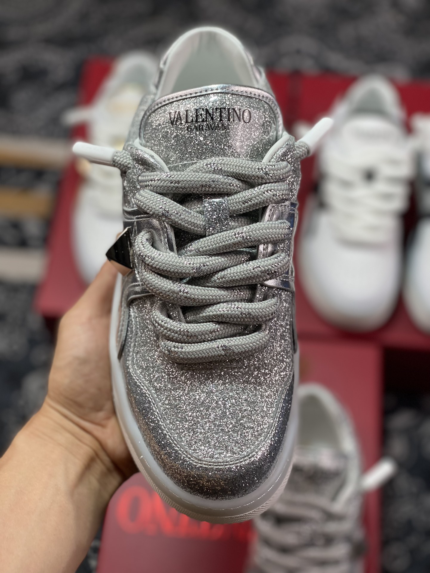 Valentino Garavani One Stud XL Sneake Enlarged Rivet Series Low-top Sneakers ”Transparent PVC Glitter Silver” WS0FQ4NZKCM6