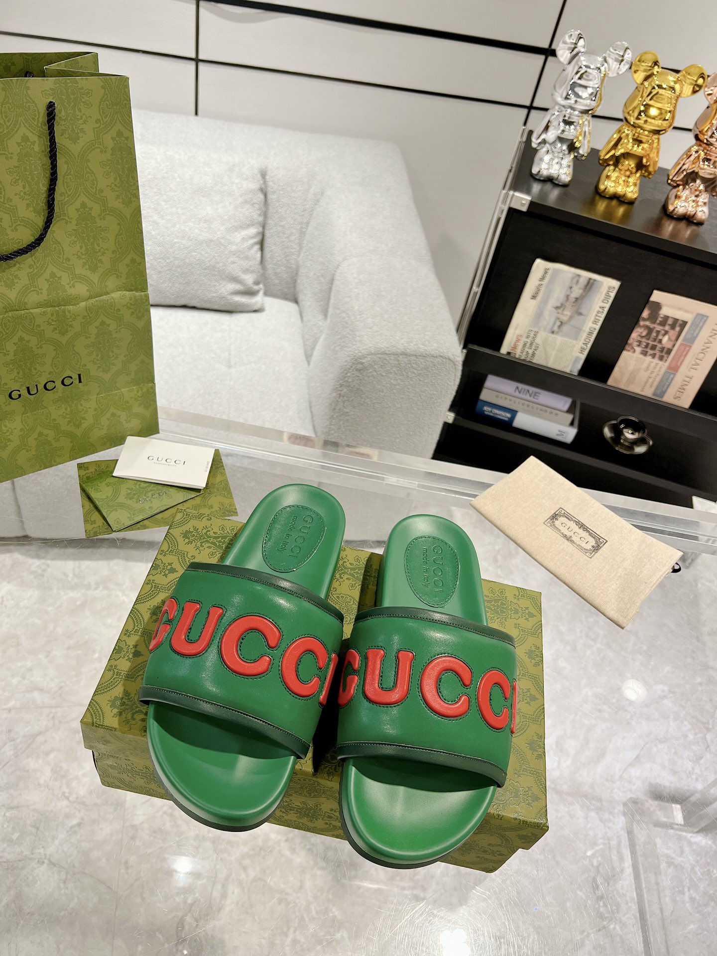 Gucci Buty Letnie kapcie Czarny Biały Unisex Płótno Skóra krowia TPU