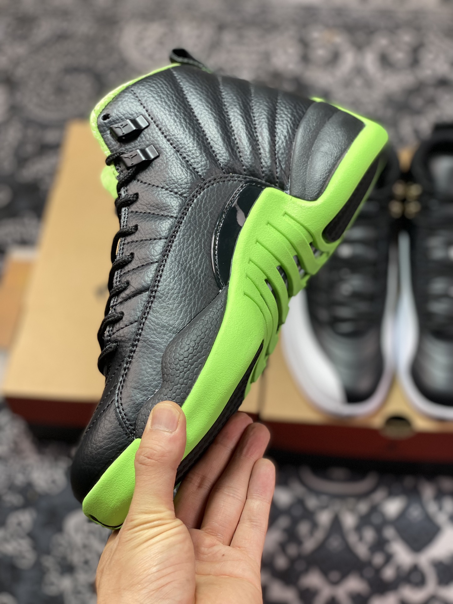 Original grade Air Jordan AJ12 Retro black and green AJ12 “28DAYS OF FLIGHT DOF”