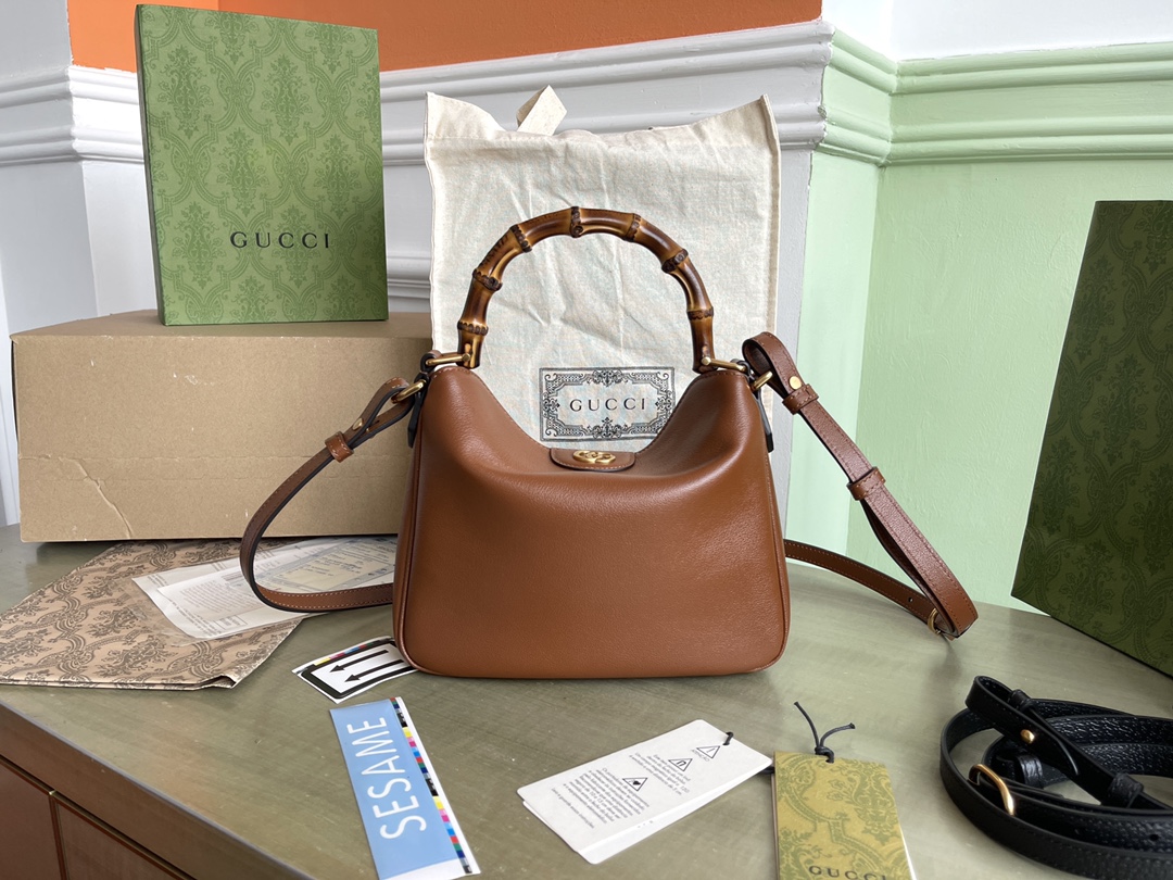 Gucci Diana Bamboo Handle Brown Leather Handbag