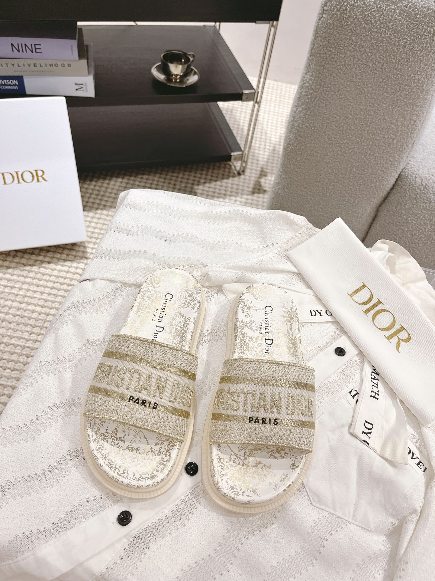 Dior Shoes Slippers Cotton Sheepskin