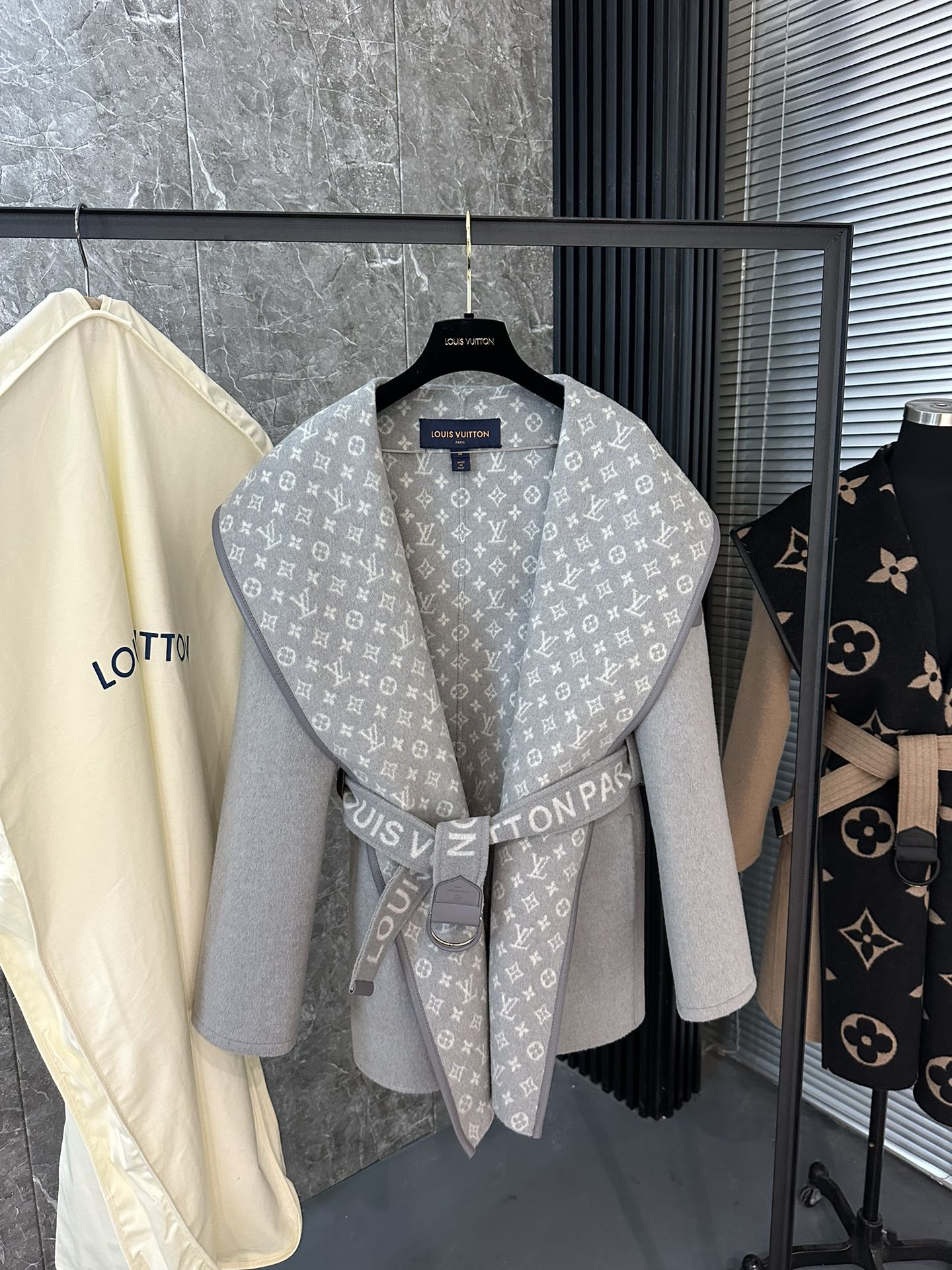 Louis Vuitton Clothing Coats & Jackets New 2023
 Grey Wool Fall/Winter Collection Hooded Top