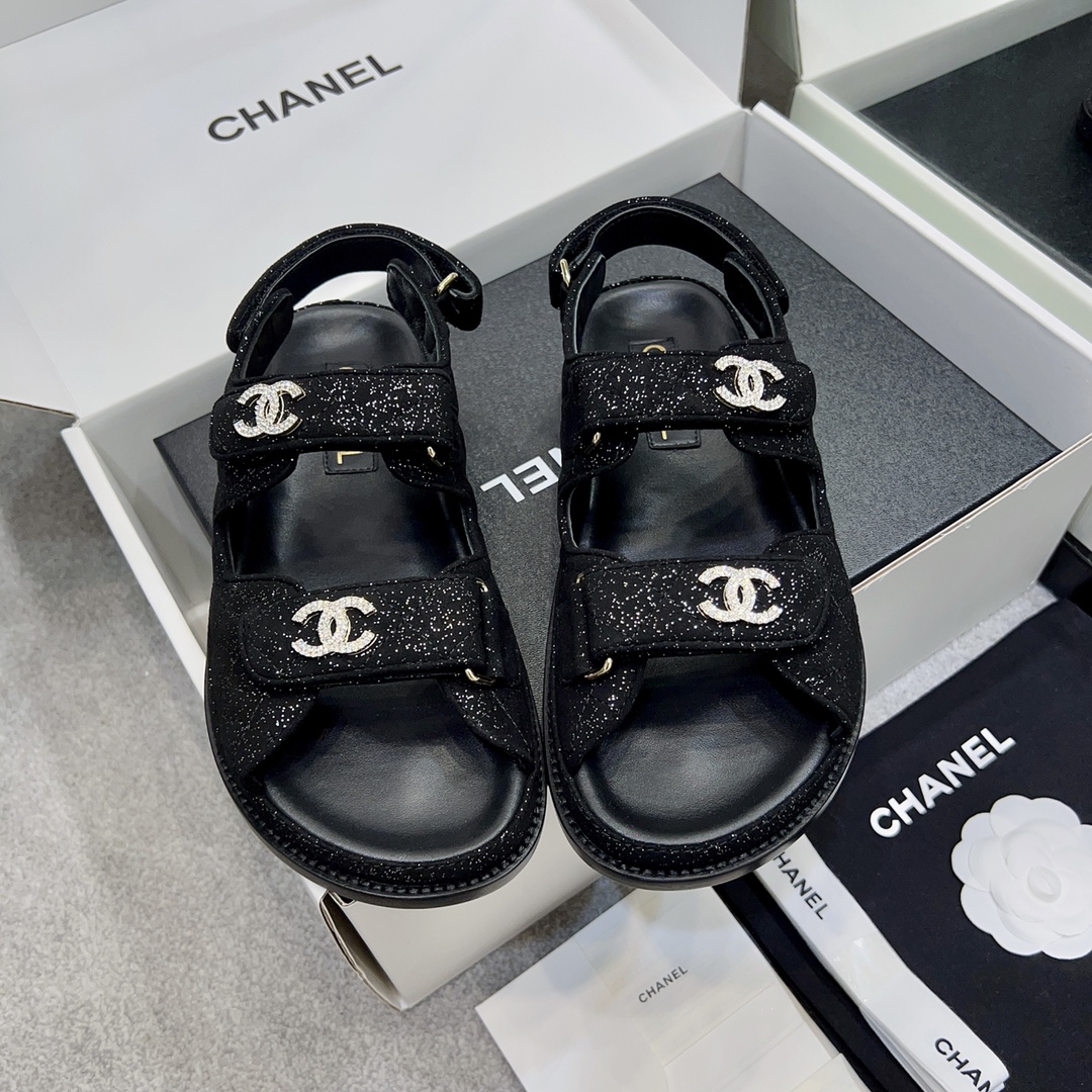 Chanel Shoes Sandals Silver Gold Hardware Genuine Leather Sheepskin Beach